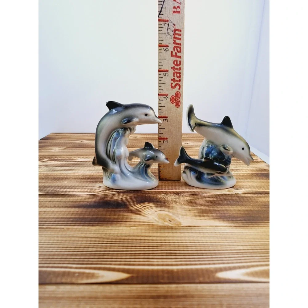 Vintage Miniature Dolphin Set Of 2 Porcelain Figurine‎